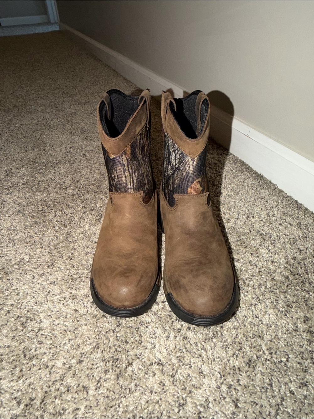 Rocky Kids Brown Leather-Look Boots with Camo Shaft